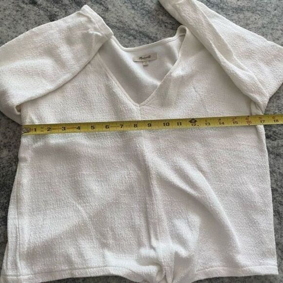 Madewell Small White Cropped Top Long Sleeve Shirt Tie Front S - Picture 7 of 10